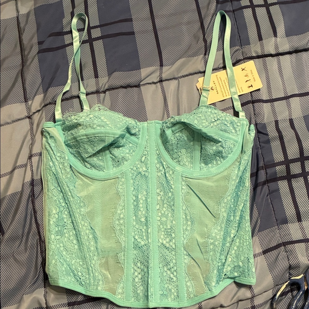 NWT Blue Medium Lace Bustier Top with adjustable straps